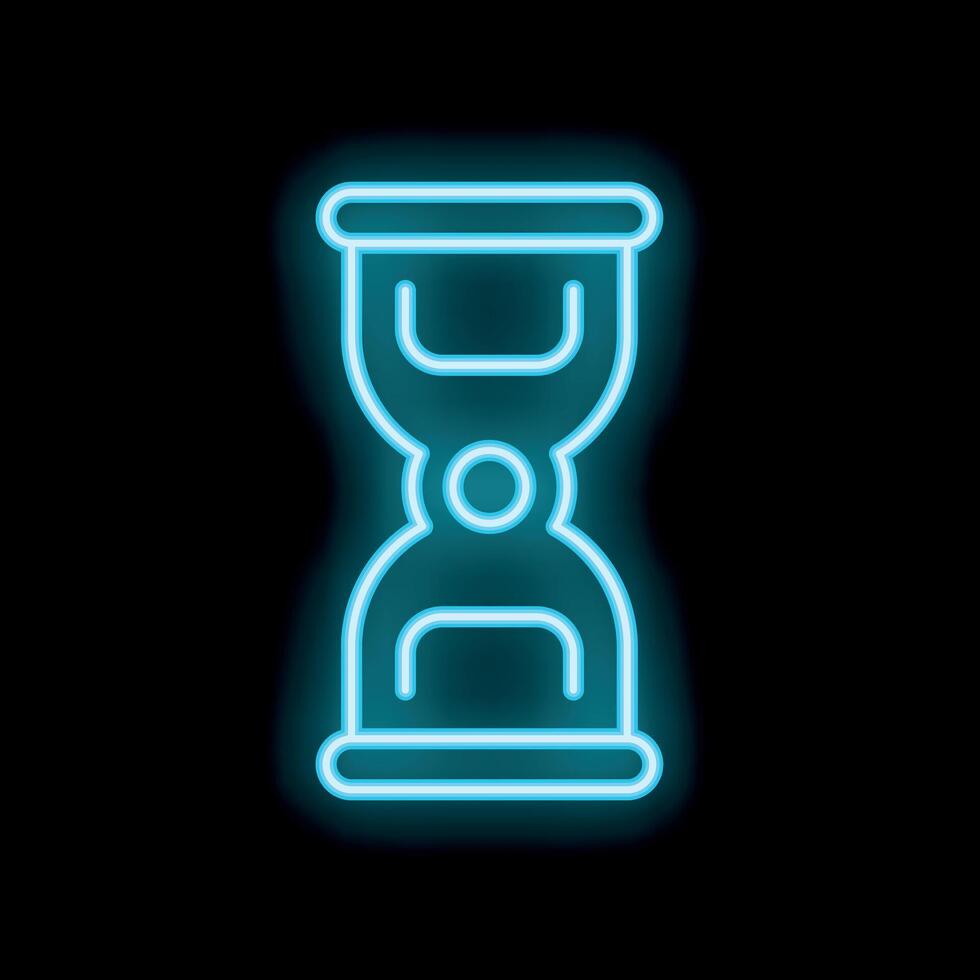 Neon icon of an hourglass flowing on black background vector