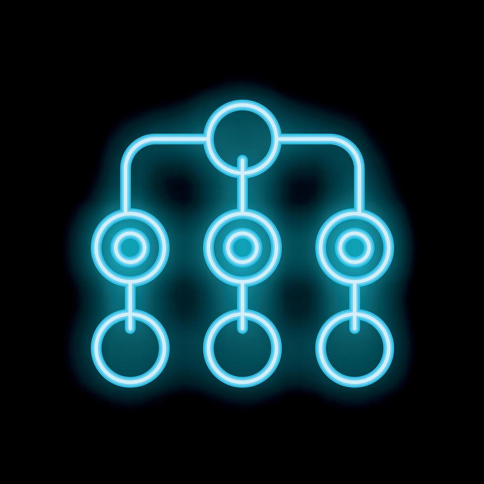 Neon blue flow chart is glowing on a black background vector