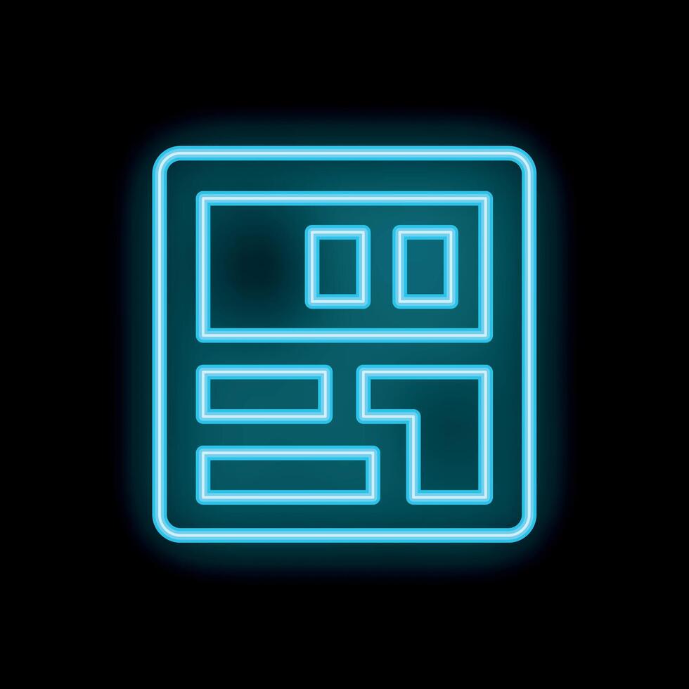 Bright neon blue web layout symbol glowing in the dark vector