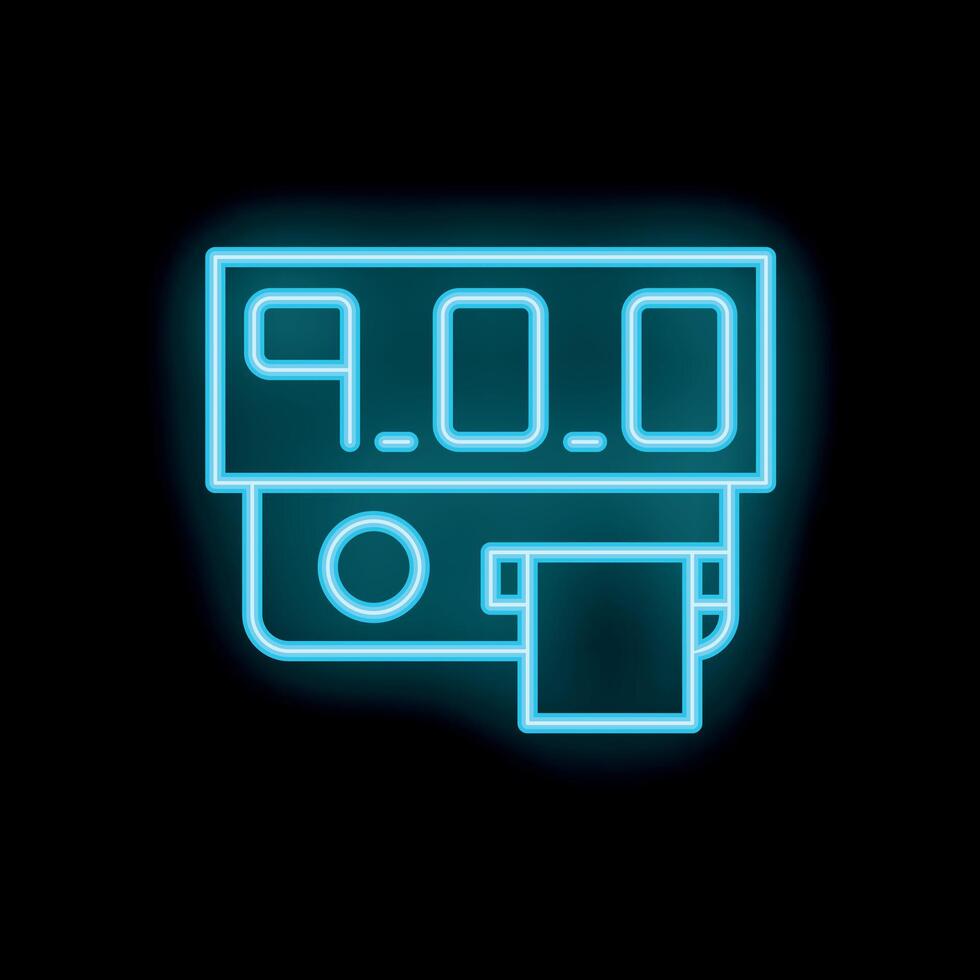 Neon icon of a payment terminal processing a credit card transaction vector