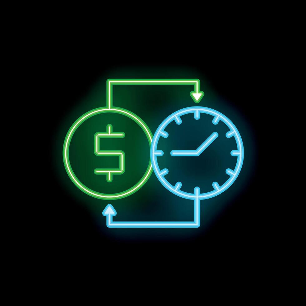 Neon sign showing money and time converting into each other vector