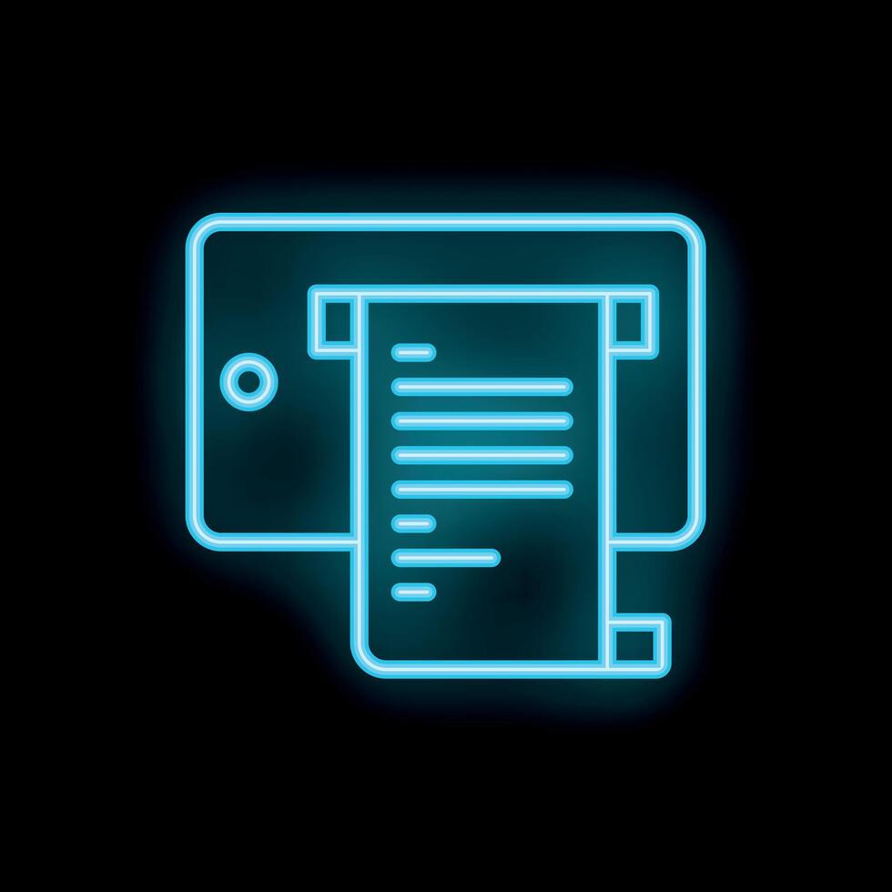 Neon icon of printer printing document on paper vector