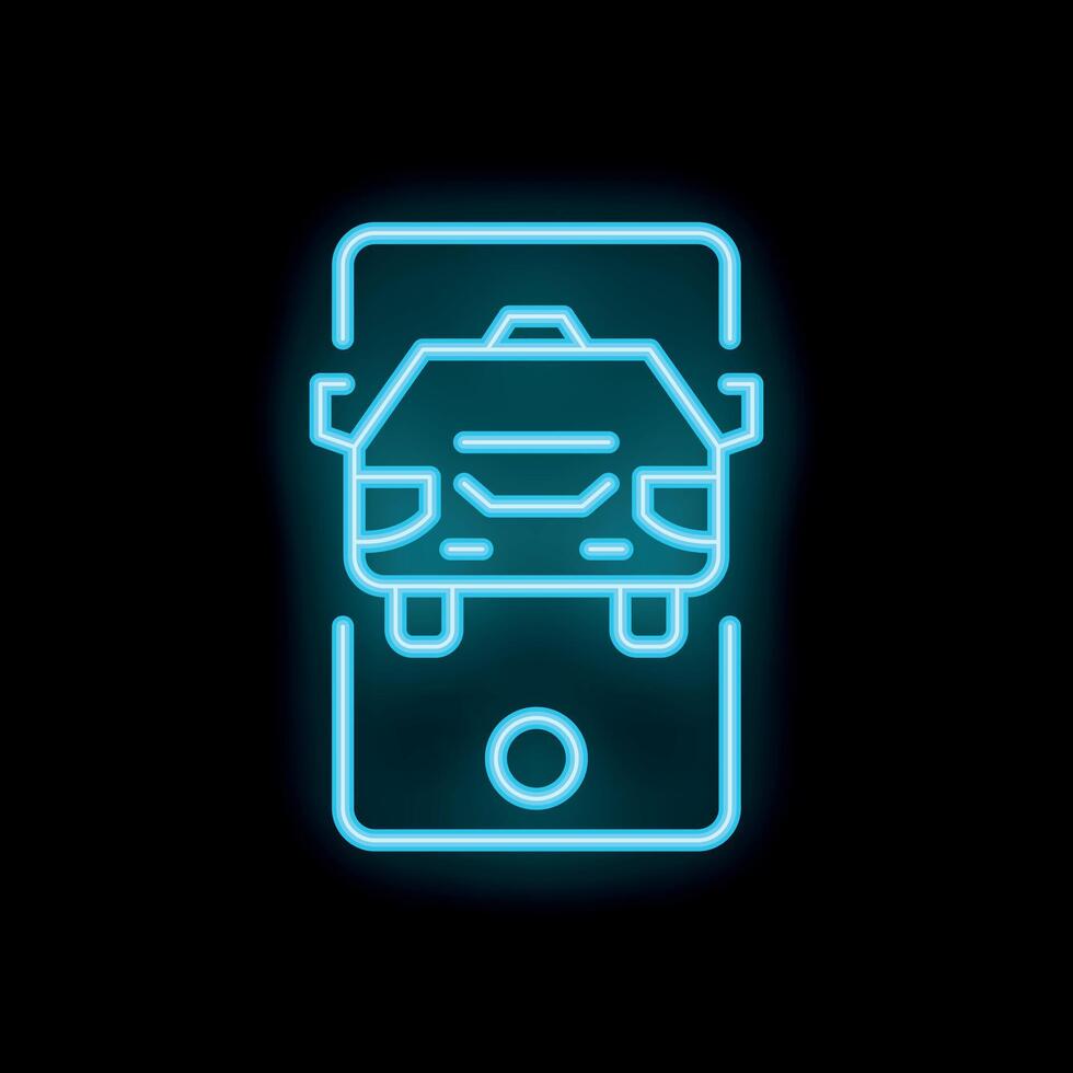 Neon icon of taxi cab displayed on smartphone screen vector
