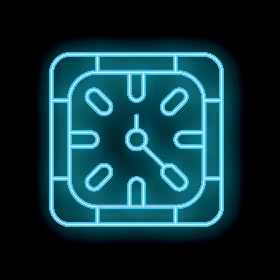 Neon blue clock showing time passing by on black background vector