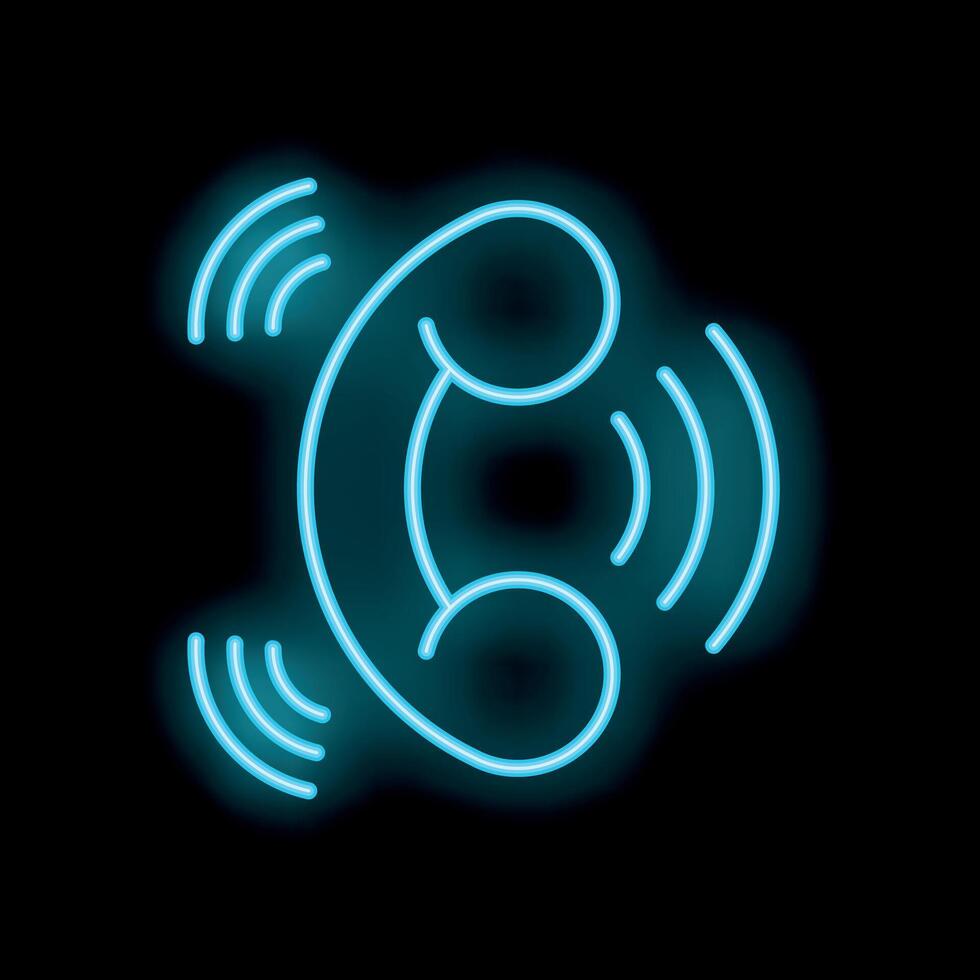 Neon sign of phone ringing with sound waves on black background vector