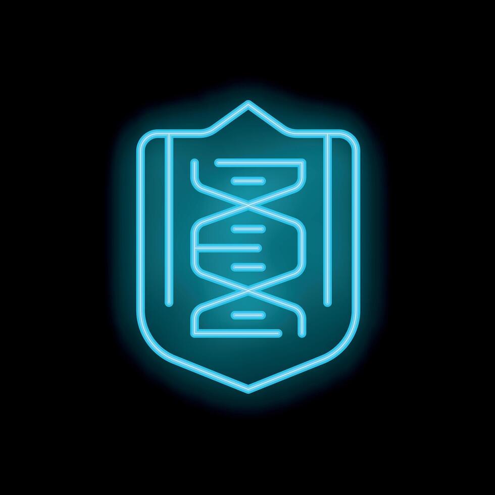 Neon sign of dna structure inside a shield on a brick wall vector