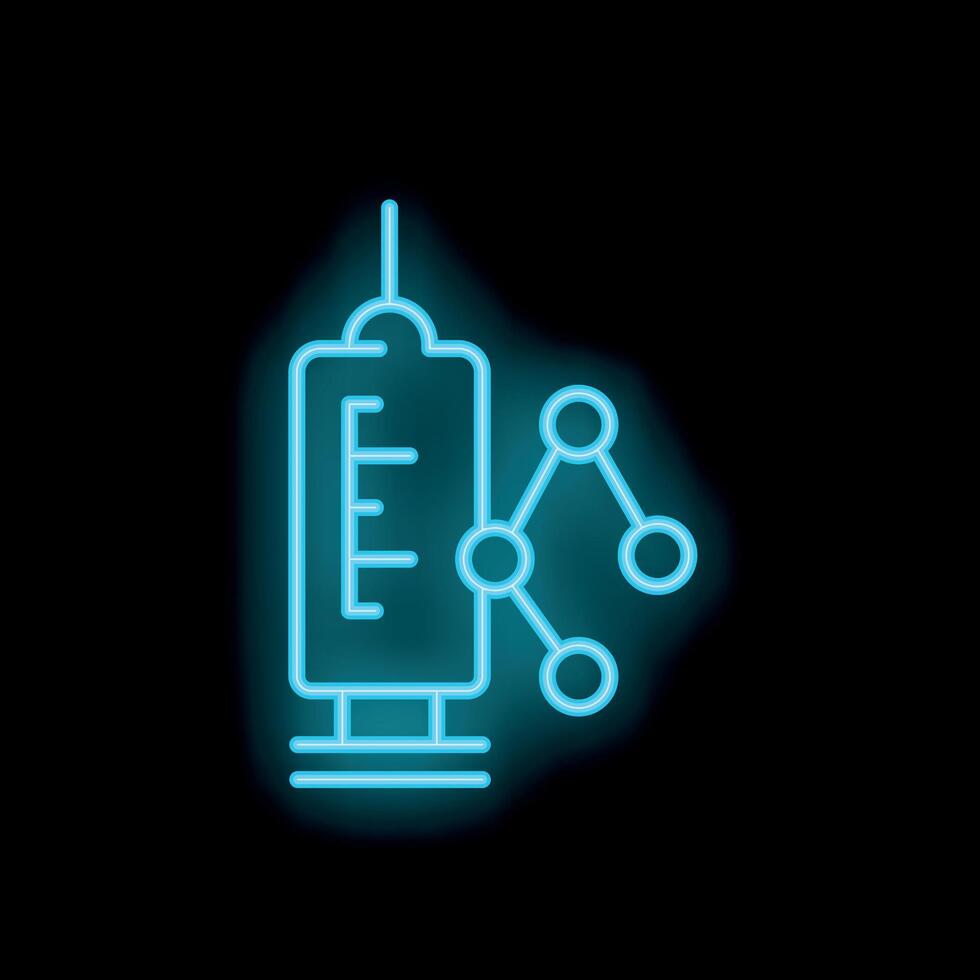 Neon syringe icon representing vaccine research and development vector