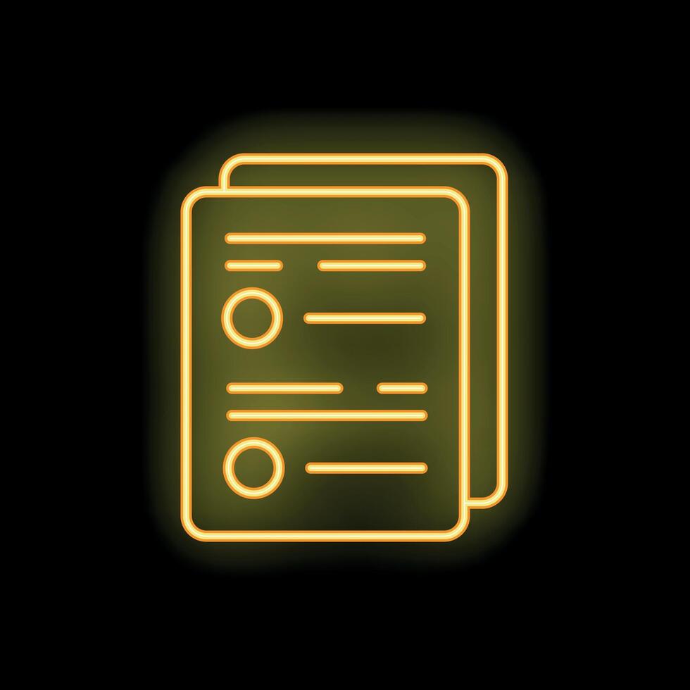 Neon yellow document icon glowing on dark background vector