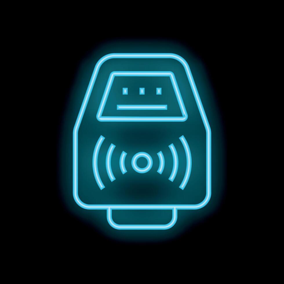 Neon icon of contactless payment terminal sending radio waves vector