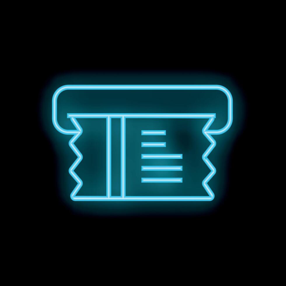 Neon blue atm accepting credit card icon on black background vector