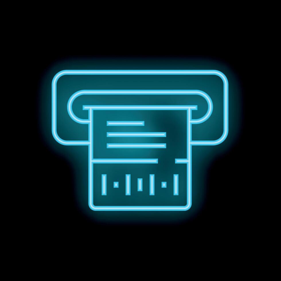 Neon atm machine dispensing cash on dark background vector