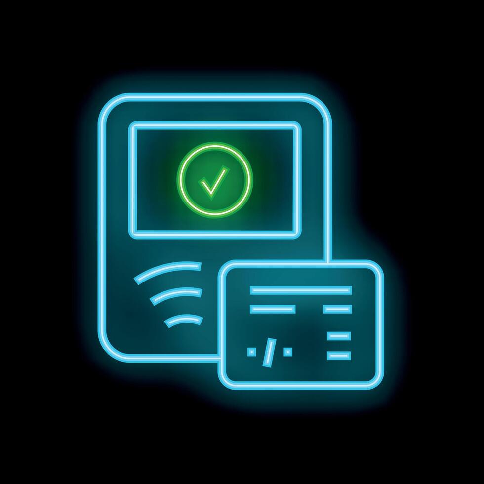 Neon sign showing smartphone validating digital signature on document vector