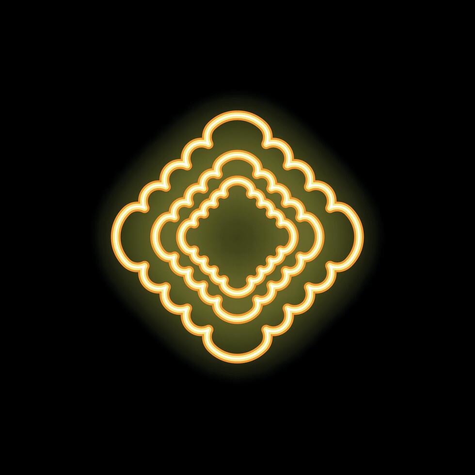Neon yellow rounded square shape glowing in the dark vector