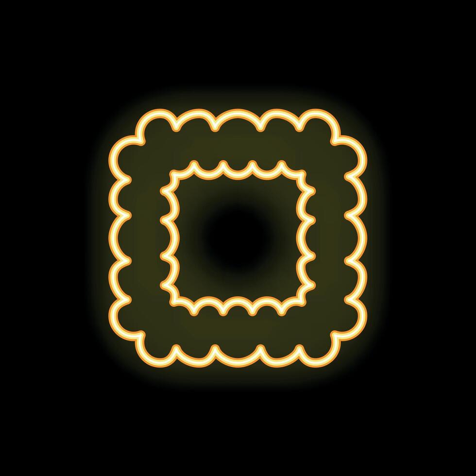 Neon yellow rounded square frame glowing on black background vector