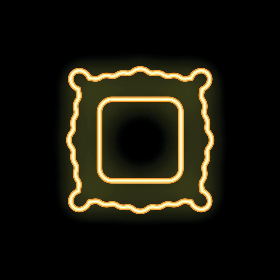 Yellow neon sign depicting a vintage postage stamp on a black background vector