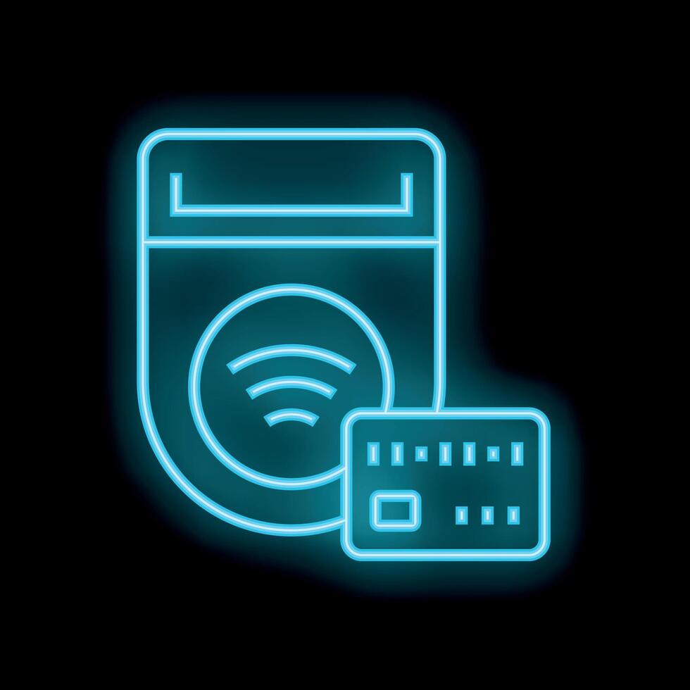 Neon sign of contactless payment terminal accepting credit card vector