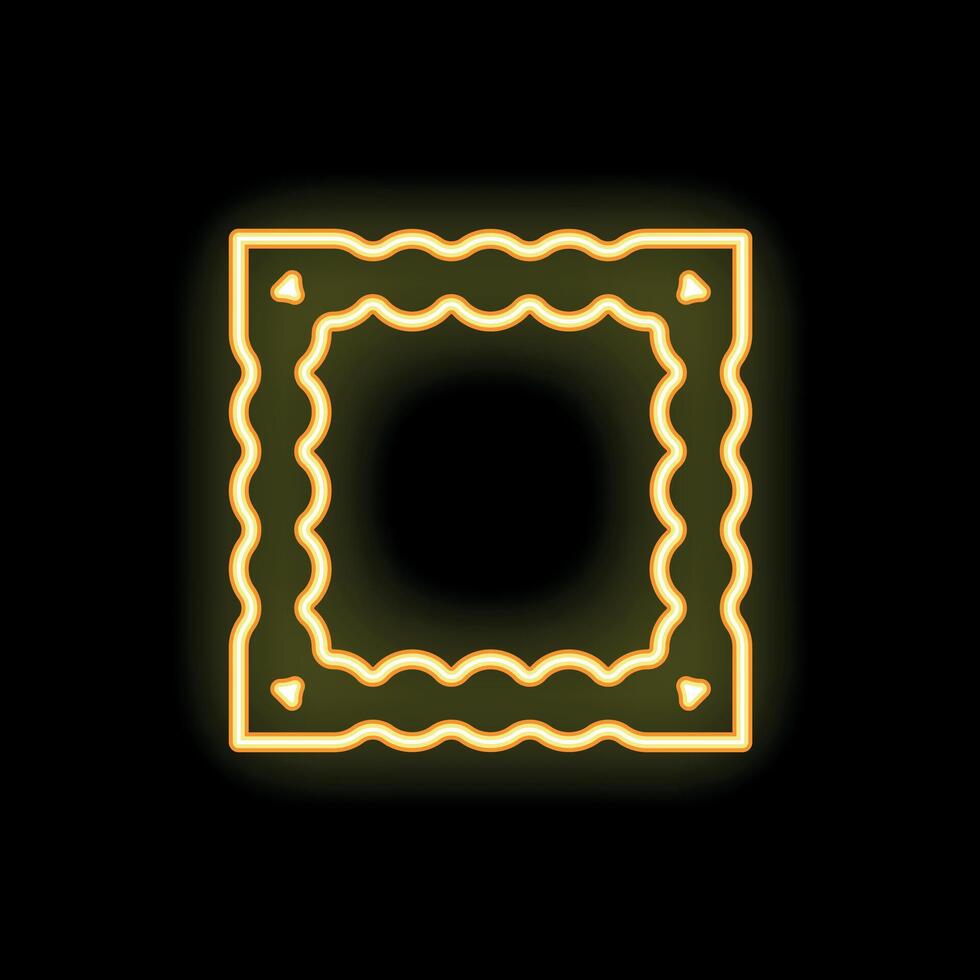 Yellow neon square frame glowing on black background vector