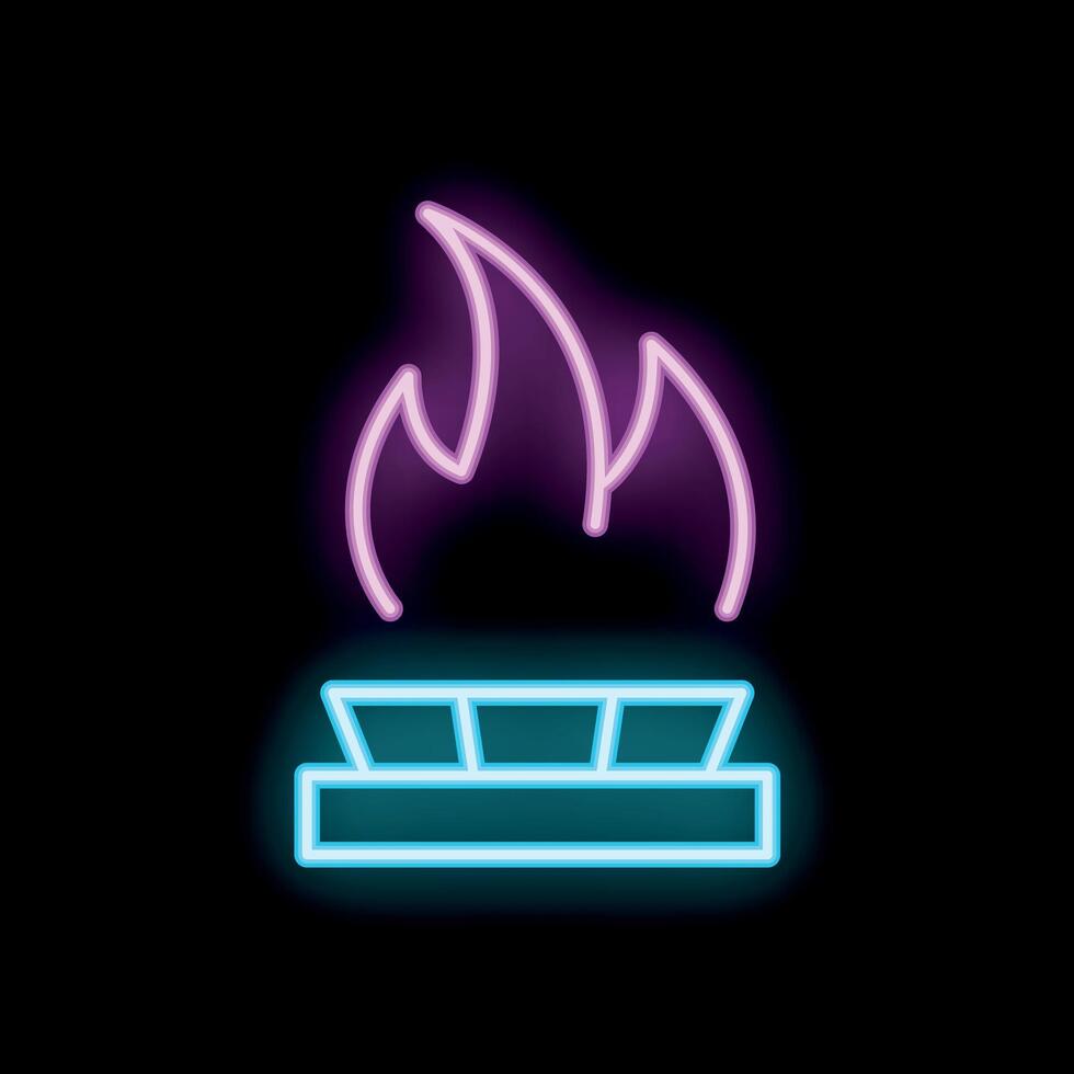 Neon style icon of gas burner with burning fire vector