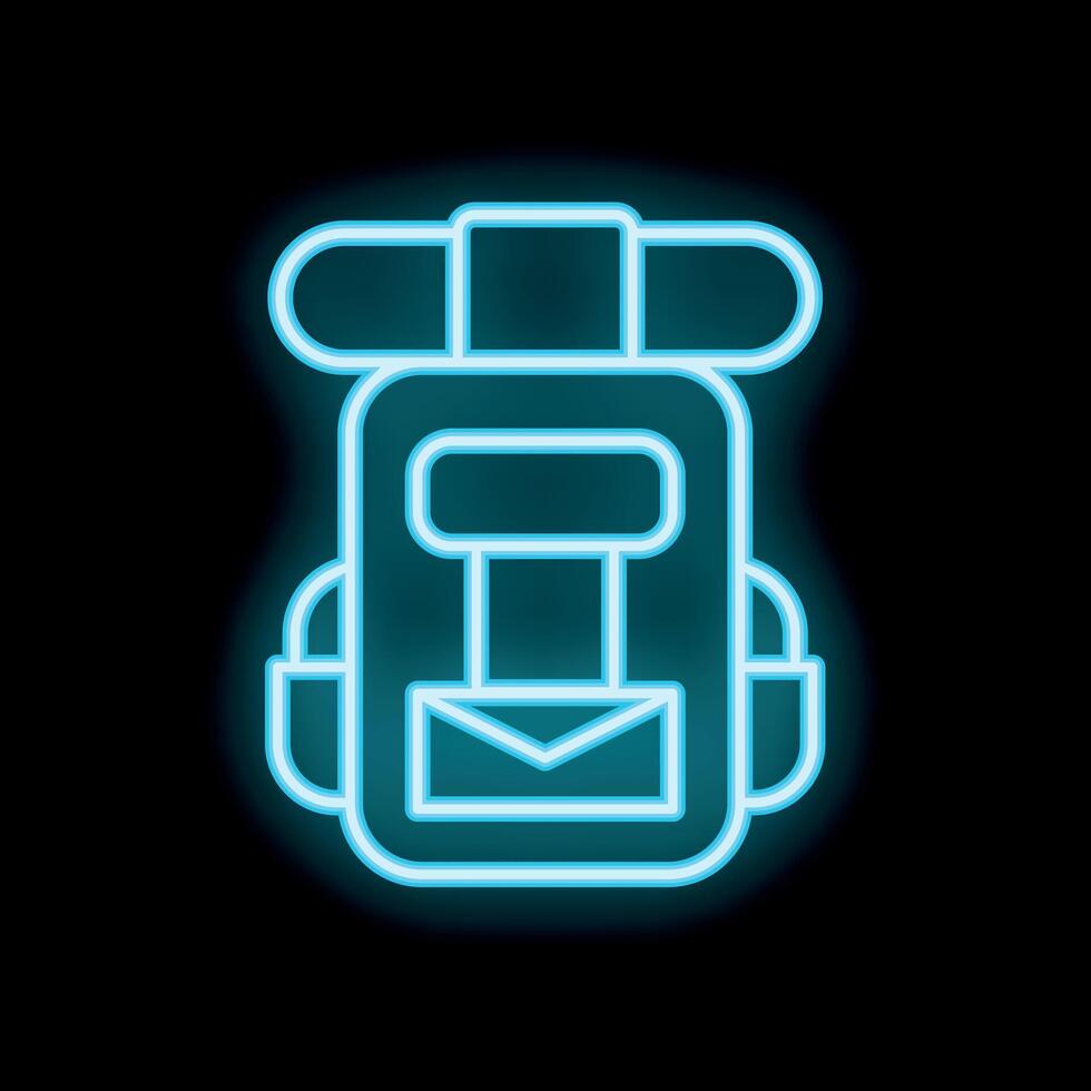 Neon backpack icon glowing on dark background with email envelope symbol vector