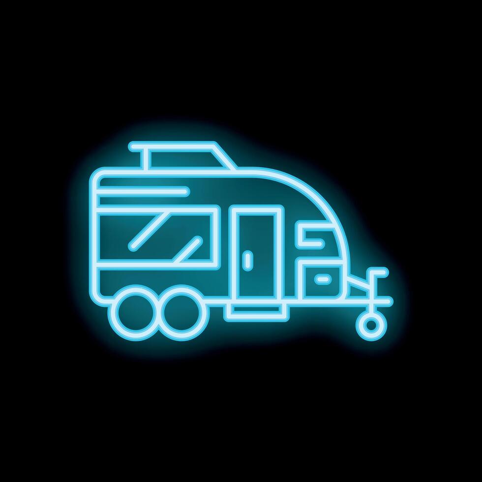Glowing neon icon of a camper trailer for camping tourism vector