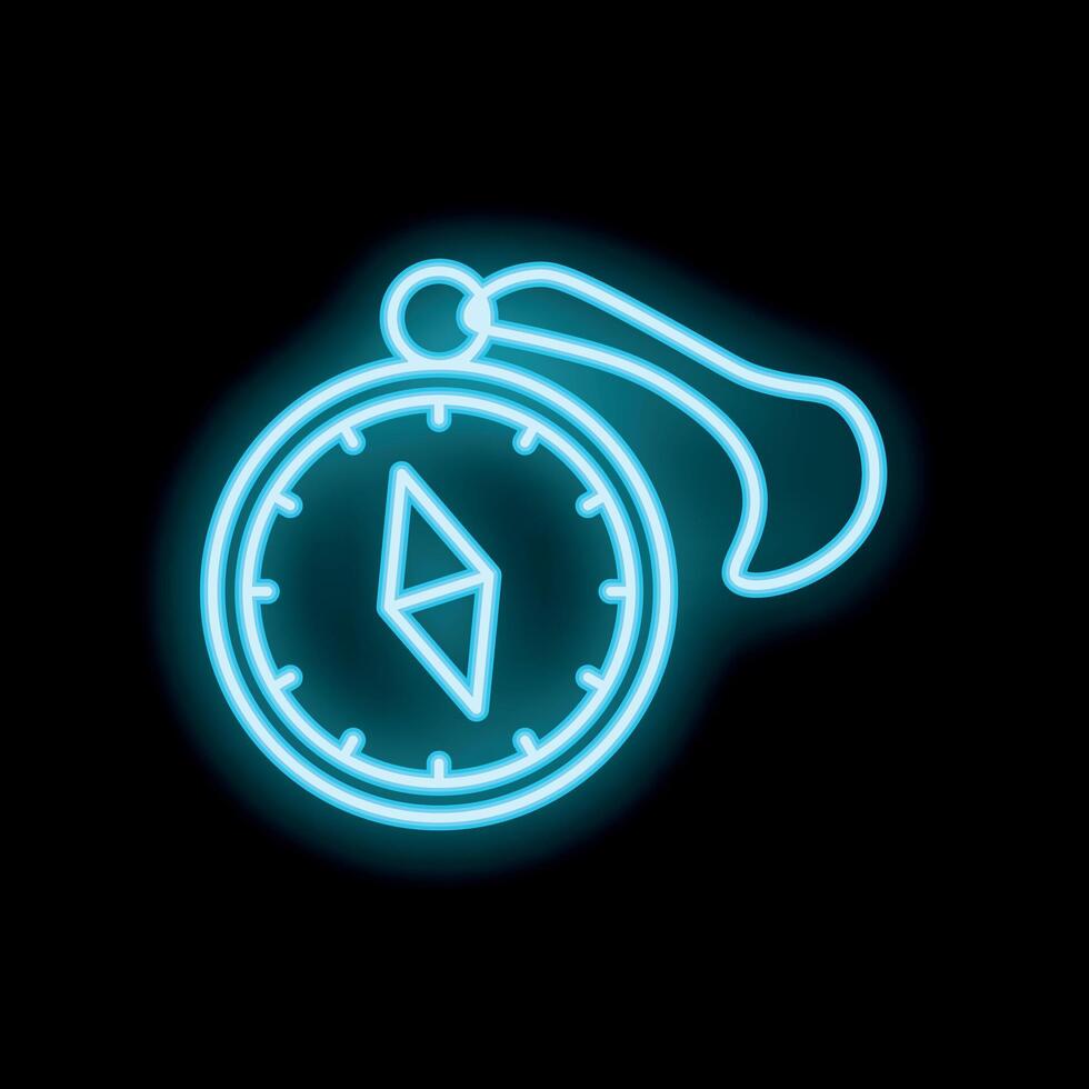 Neon blue compass showing direction on black background vector