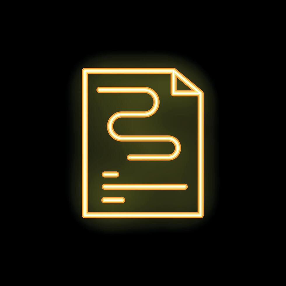 Neon yellow document icon glowing on black background vector