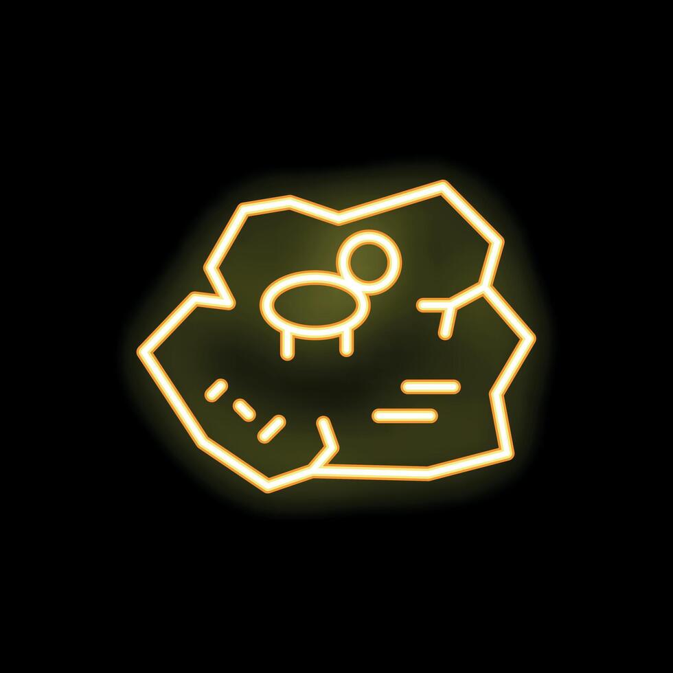 Yellow neon icon of a treasure map showing the way to hidden riches vector
