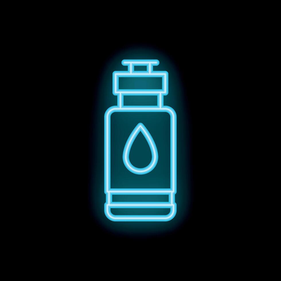Blue neon sign of a reusable water bottle on a black background vector