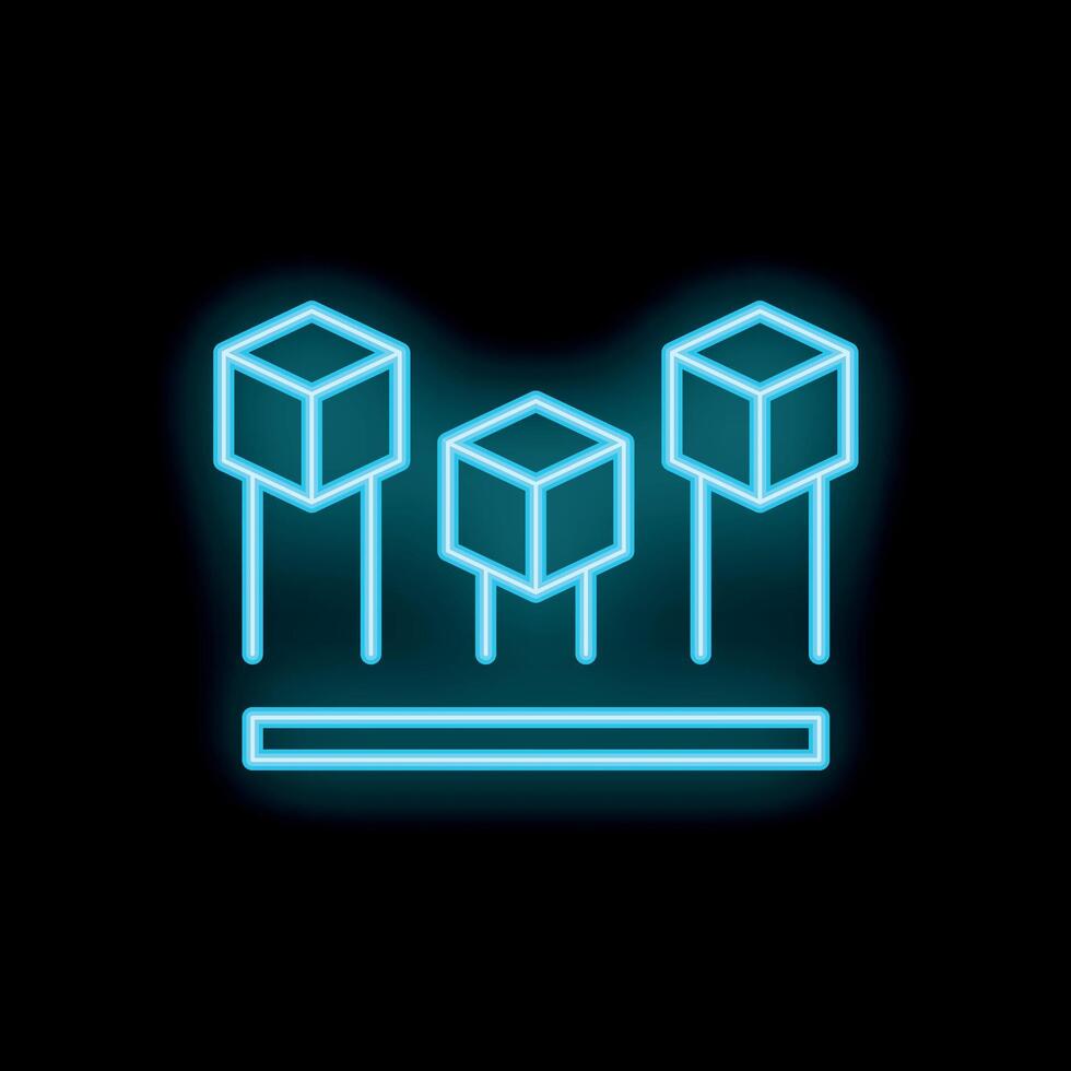 Neon blockchain technology icon glowing on dark background vector