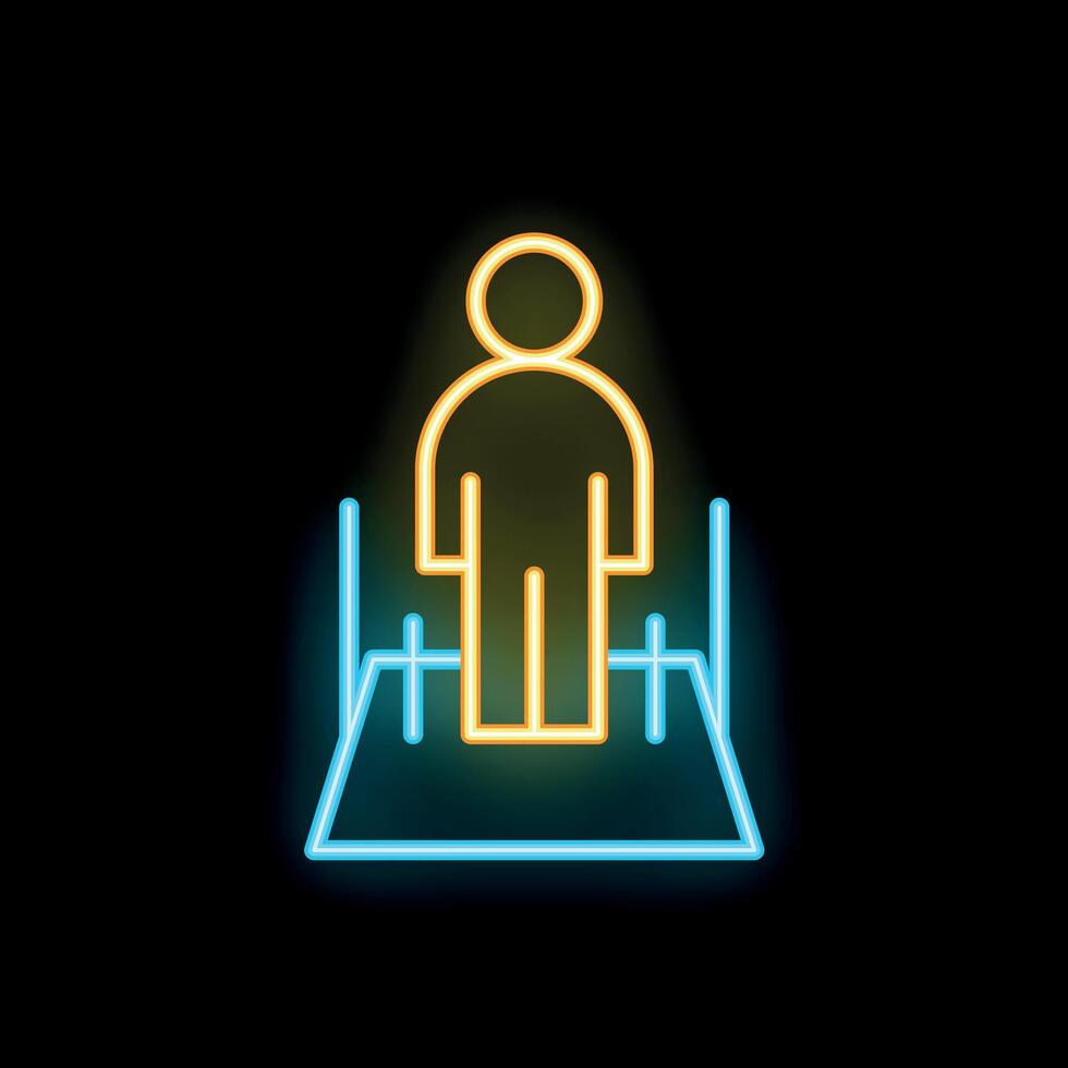 Neon icon of a person standing on a platform with handles vector