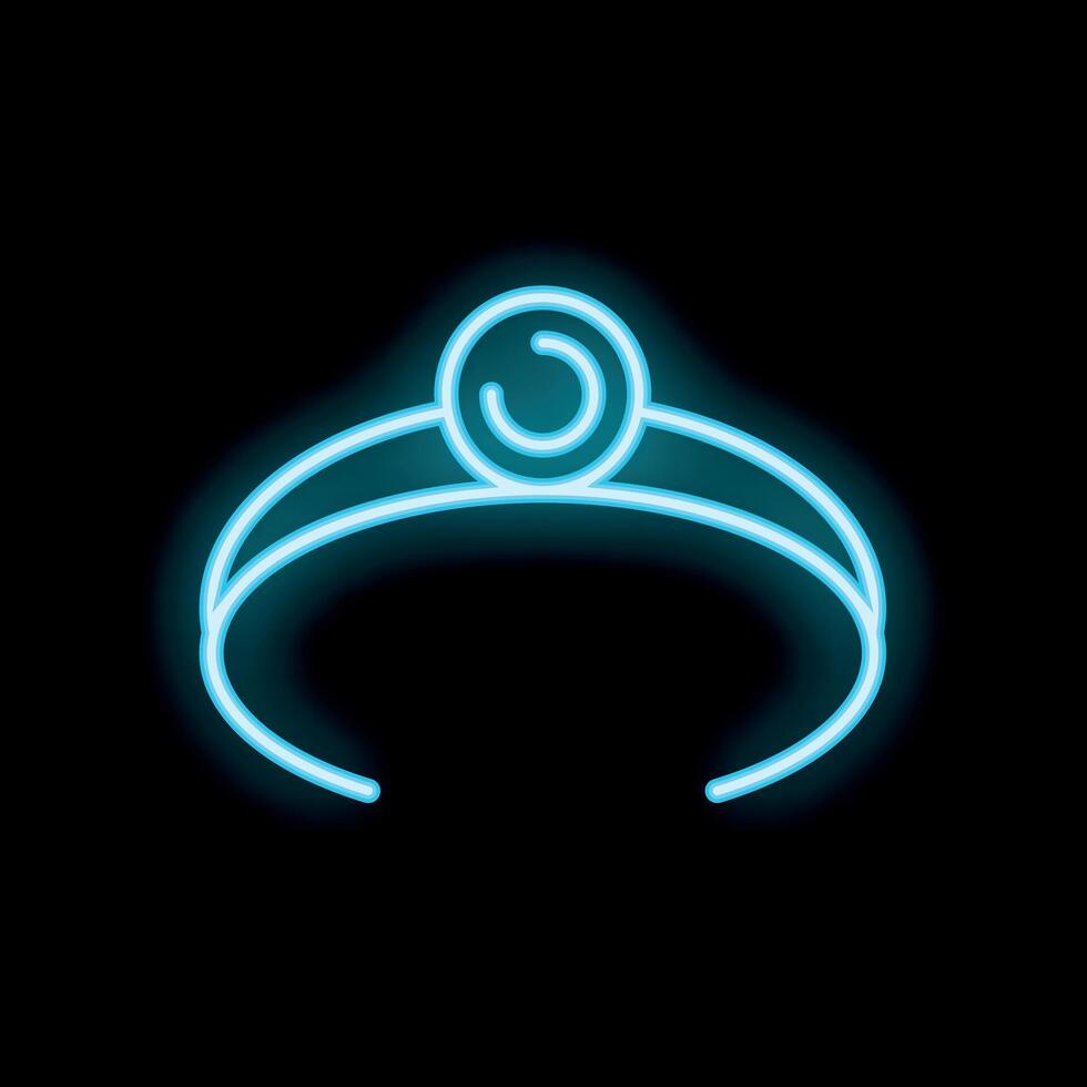 Blue neon sign depicting a diadem on a black background vector
