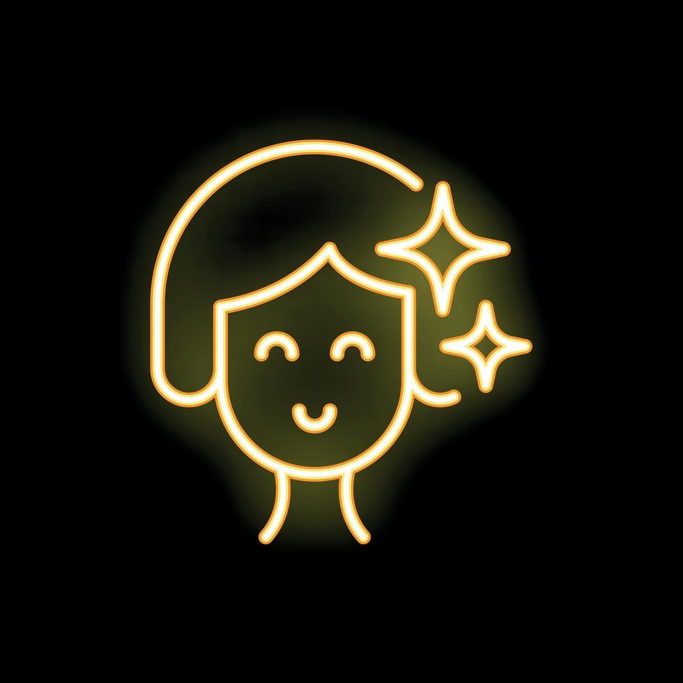 Neon icon of a woman face showing skincare benefits vector