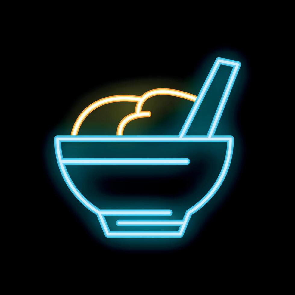 Neon sign of rice bowl with chopsticks on black background vector