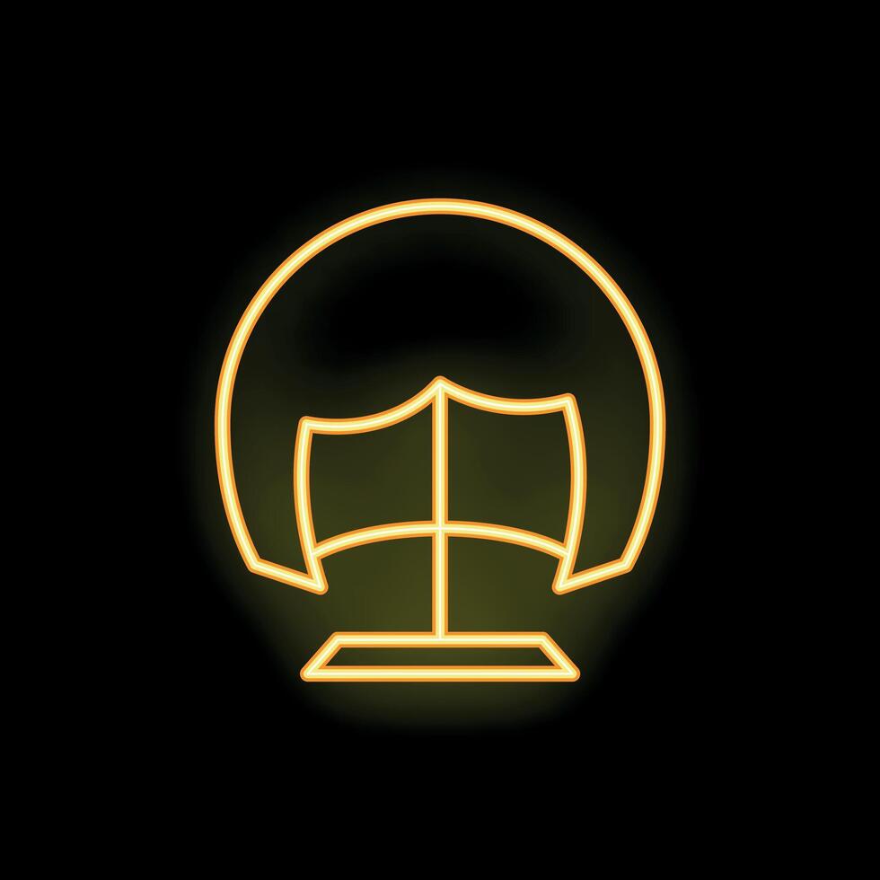 Neon icon of judge wig on black background representing law and justice vector