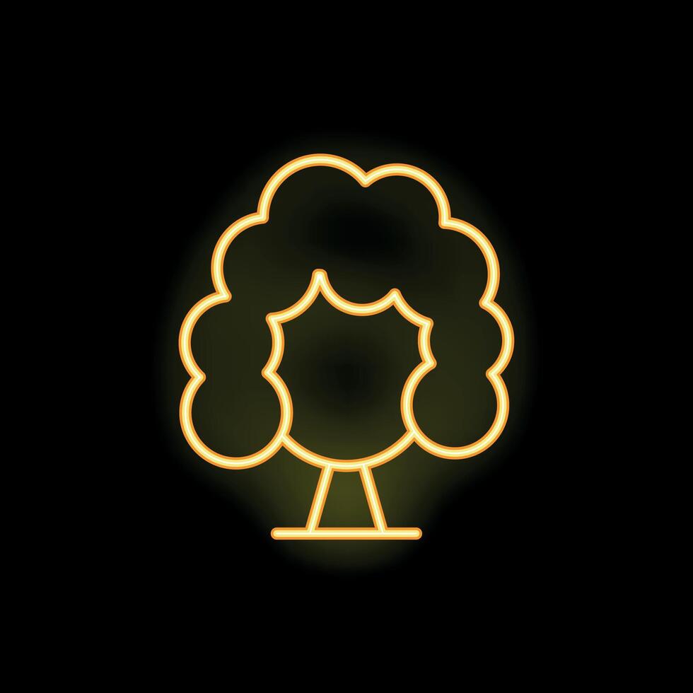 Neon icon of a tree with lush foliage on a black background vector