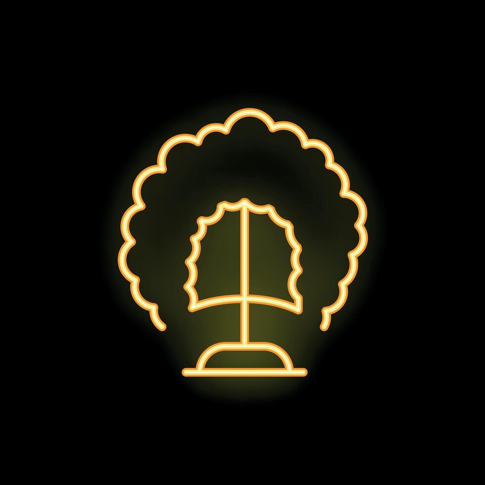 Neon style icon depicting a tree with lush foliage on black background vector