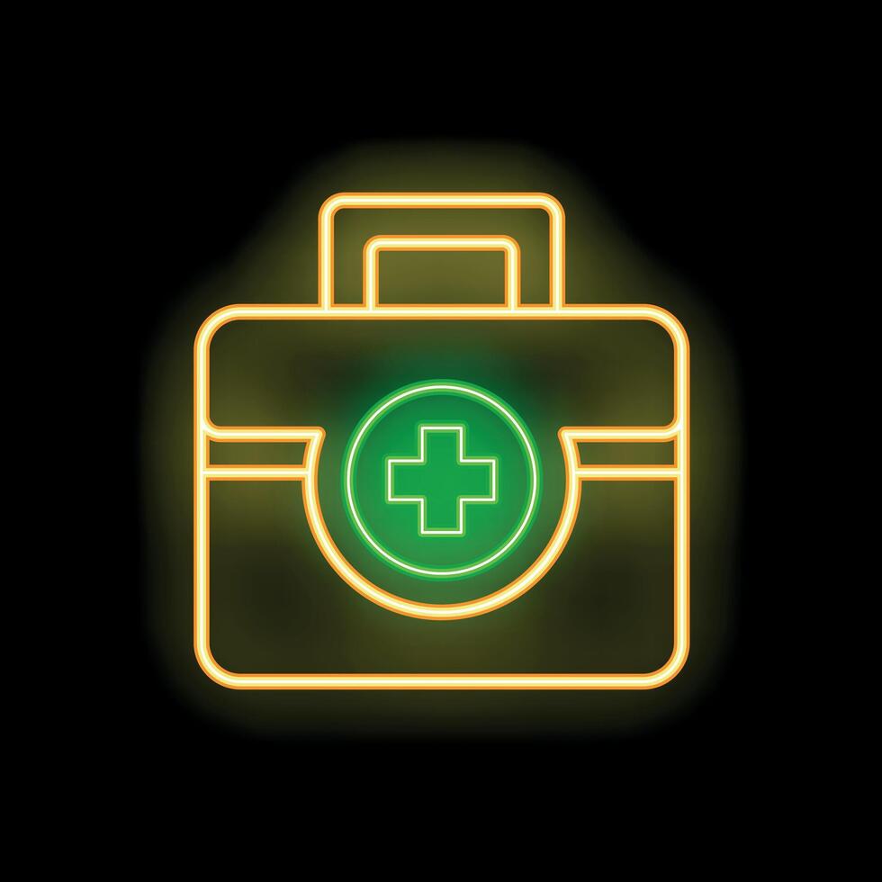 Glowing neon line first aid kit on a black background representing healthcare vector
