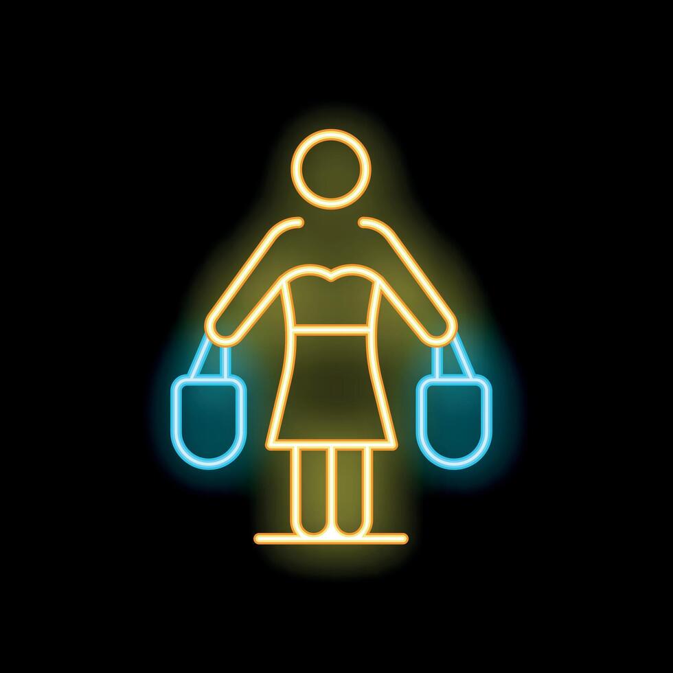 Woman holding shopping bags neon sign on black background vector