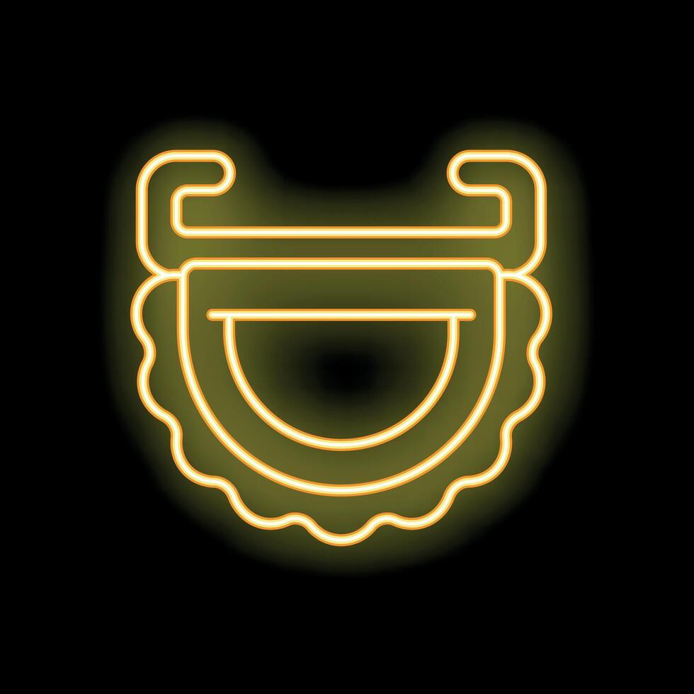 Neon icon of baby bib glowing yellow on black background vector
