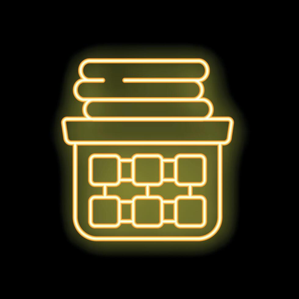 Laundry basket full of clothes with glowing neon effect on black background vector