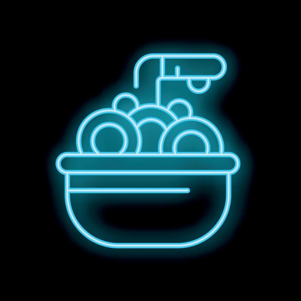Neon sign of water filling bowl full of soap suds for dishwashing vector