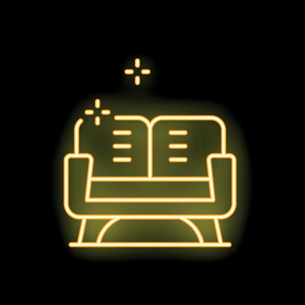 Yellow neon sofa shining on black background vector