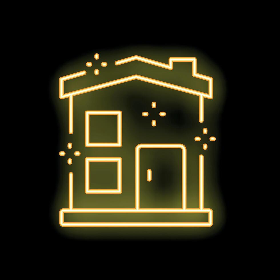 Yellow neon house icon glowing on black background vector
