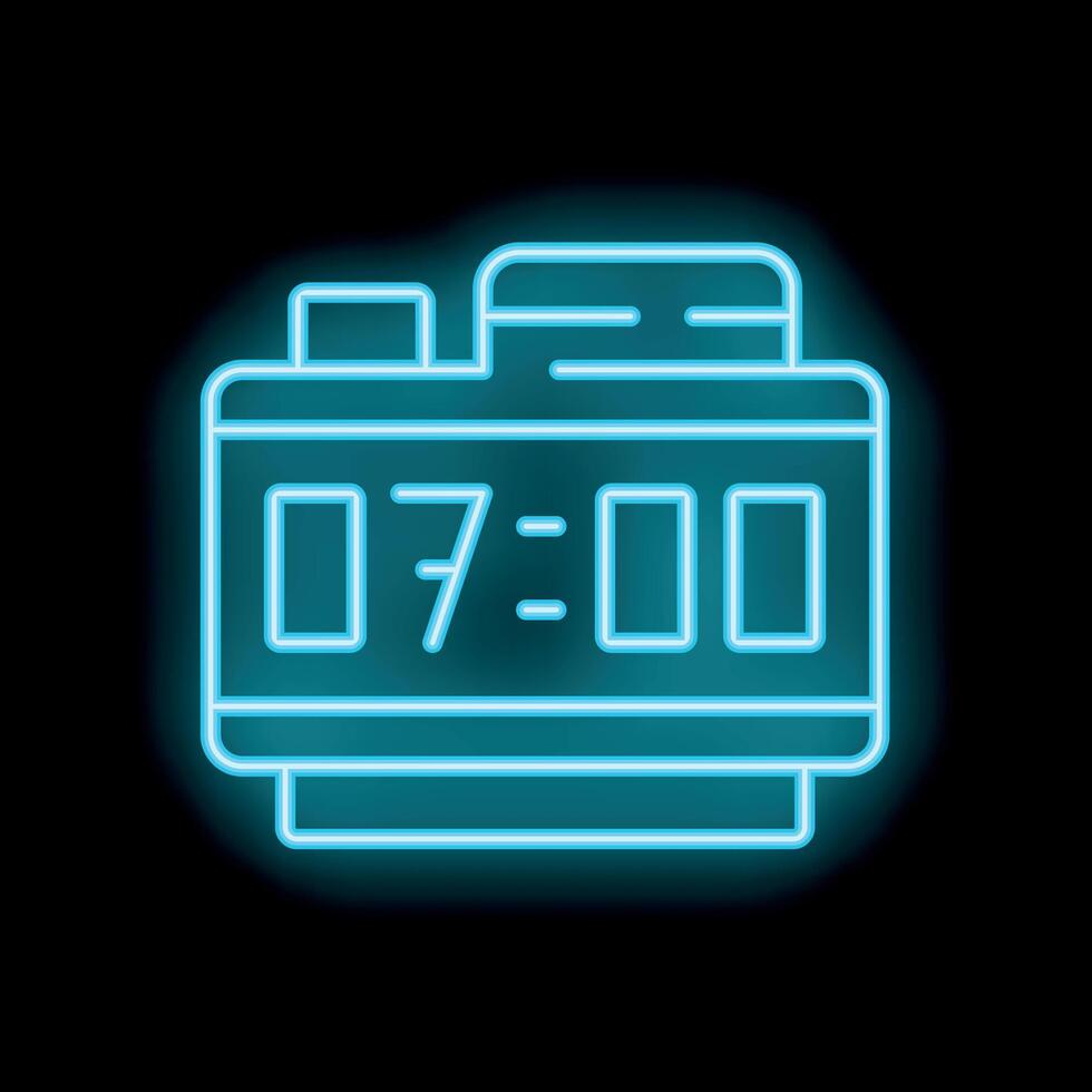 Blue neon sign showing seven o'clock on black background vector