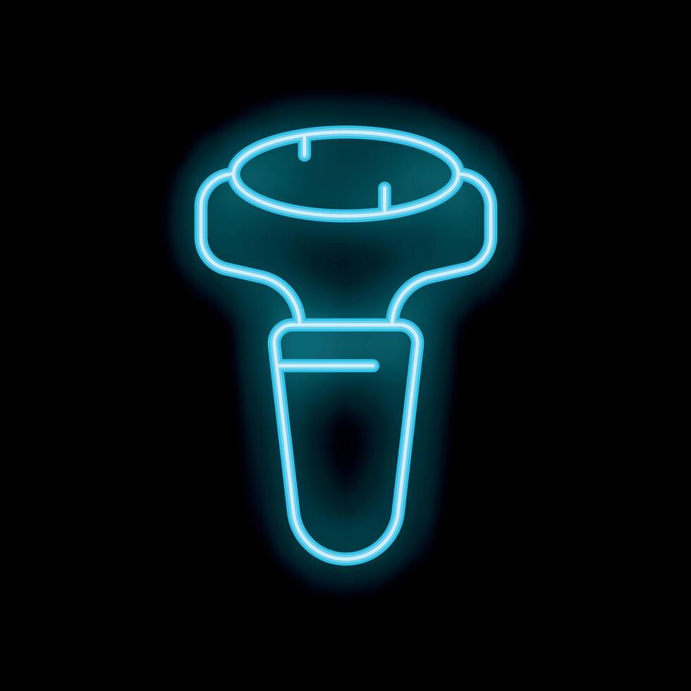 Blue neon vr game controller glowing on black background vector