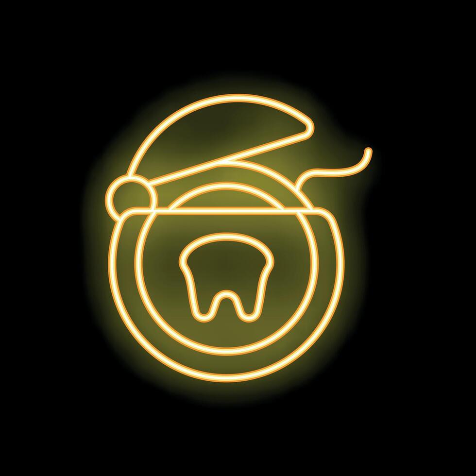 Neon sign of dental floss promoting oral hygiene and healthy teeth vector