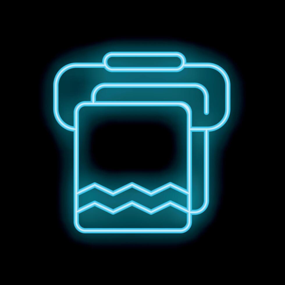 Neon icon of a printer printing documents on black background vector