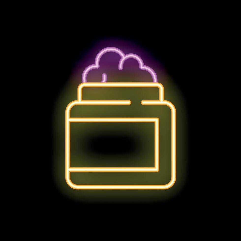 Neon icon of moisturizer cream jar with open lid vector