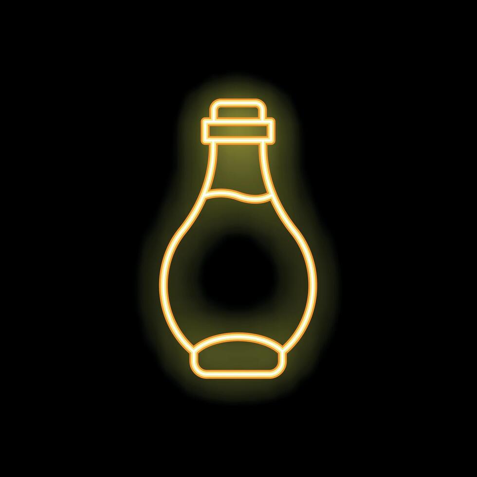 Neon sign of traditional bottle with cork glowing on black background vector