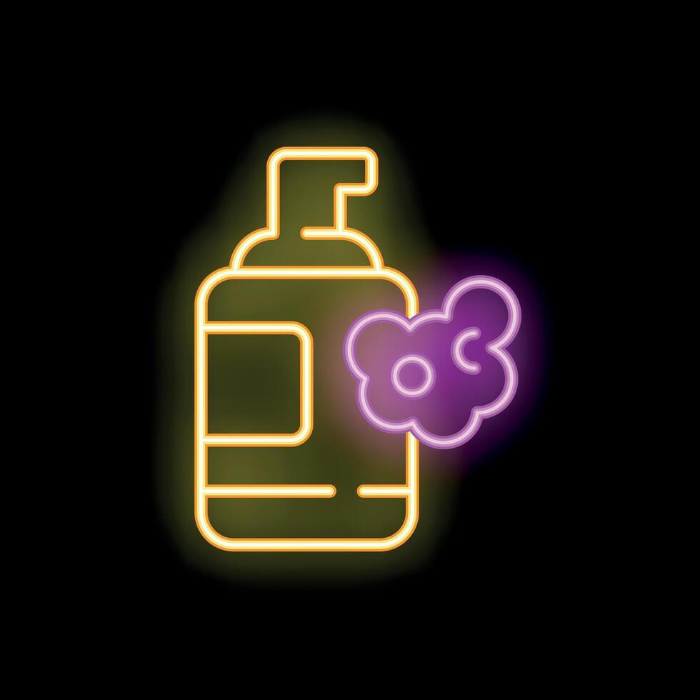 Neon soap dispenser icon glowing on dark background vector